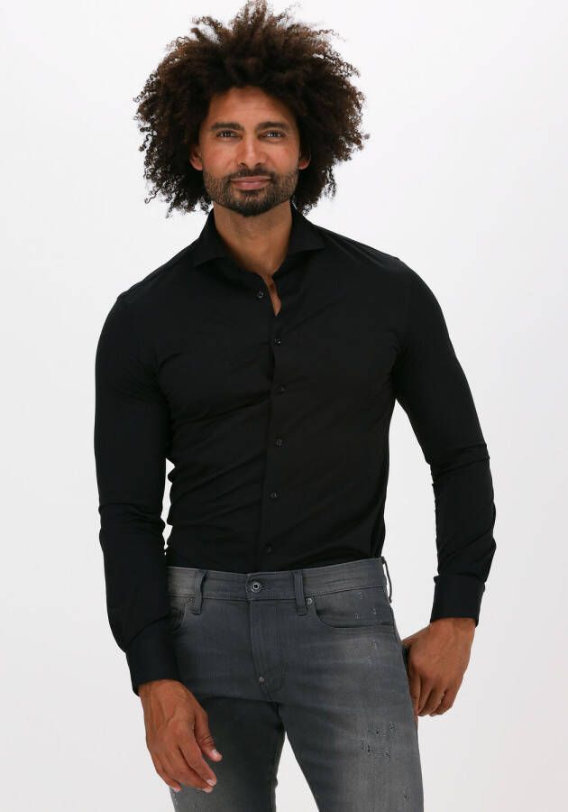 Profuomo gebreid slim fit strijkvrij overhemd zwart