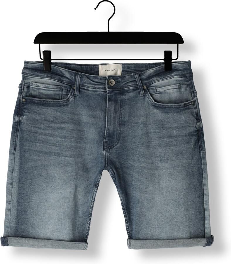 PURE PATH Heren Jeans The Miles Slim Fit Denim Shorts Blauw