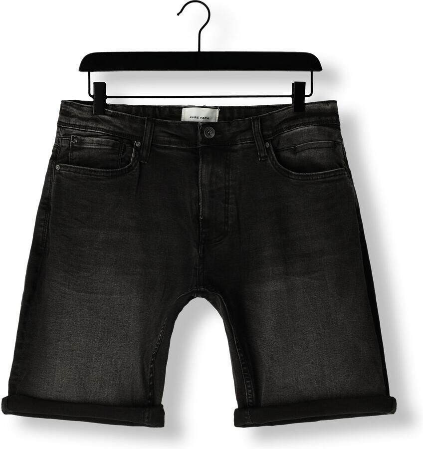 PURE PATH Heren Jeans The Miles Slim Fit Denim Shorts Zwart