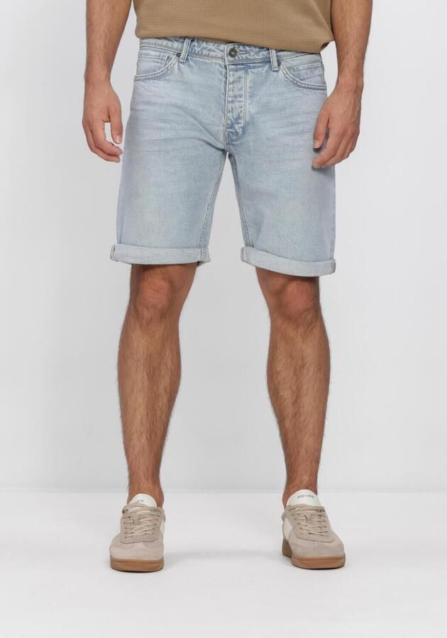 PURE PATH Heren Jeans The Miles Slim Fit Short Lichtblauw