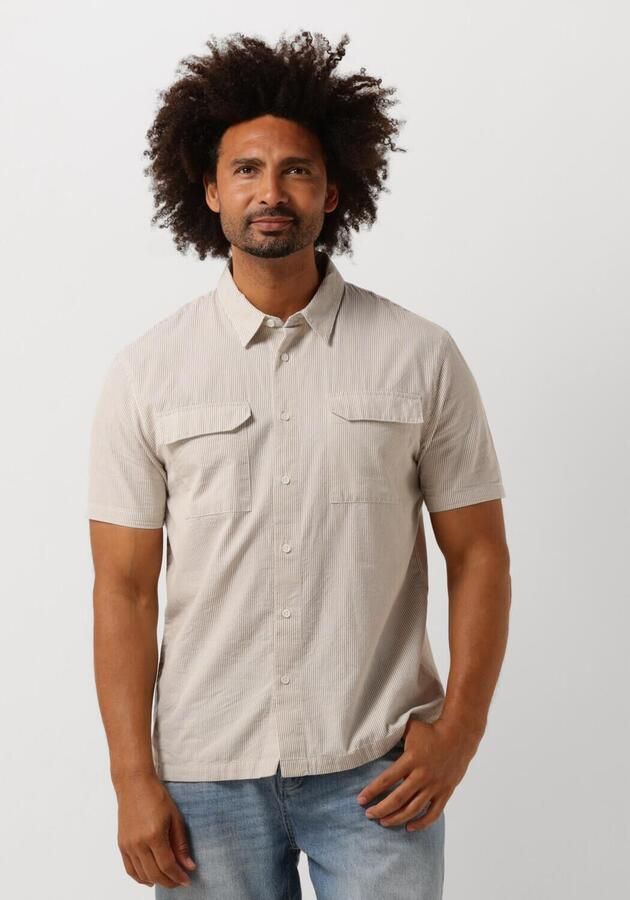 PURE PATH Heren Overhemden Seersucker Shortsleeve Shirt With Chest Pockets Taupe - Foto 4