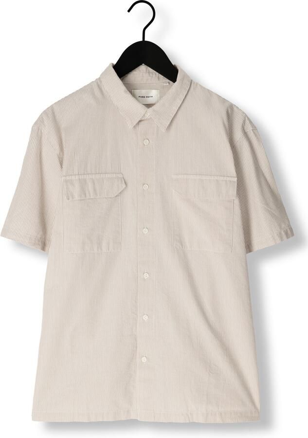 PURE PATH Heren Overhemden Seersucker Shortsleeve Shirt With Chest Pockets Taupe - Foto 1