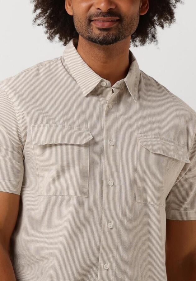 PURE PATH Heren Overhemden Seersucker Shortsleeve Shirt With Chest Pockets Taupe - Foto 3