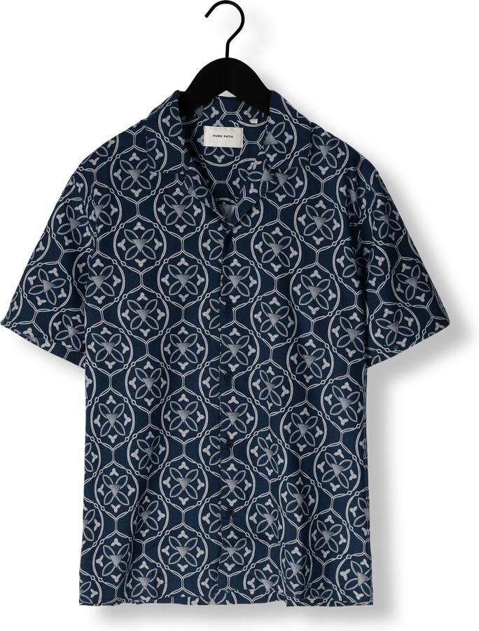 PURE PATH Heren Overhemden Shortsleeve With All-over-print Donkerblauw