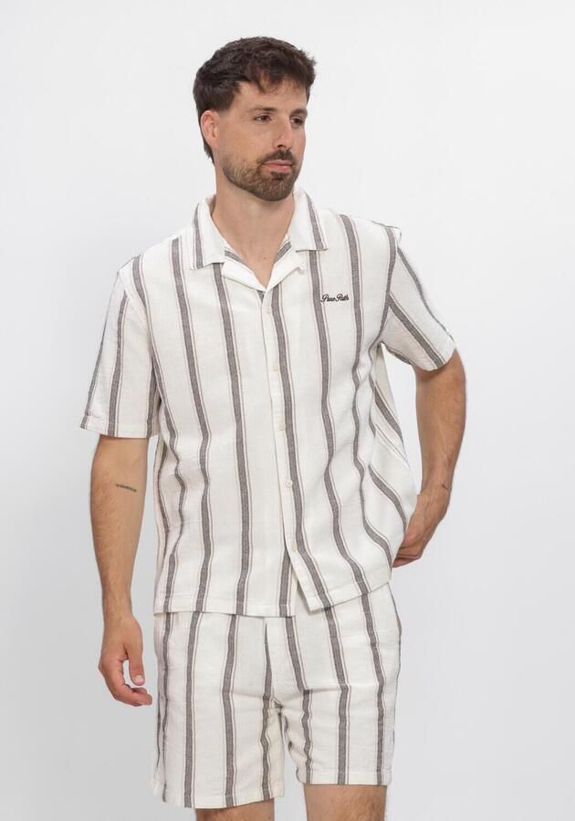 PURE PATH Heren Overhemden Striped Shortsleeved Shirt Gebroken Wit