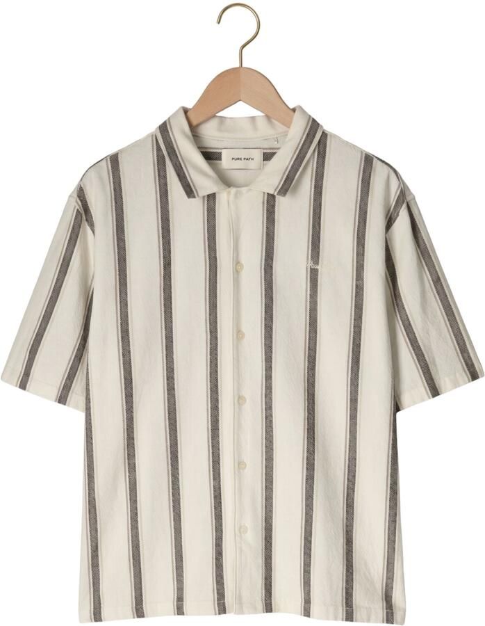 PURE PATH Heren Overhemden Striped Shortsleeved Shirt Gebroken Wit - Foto 2