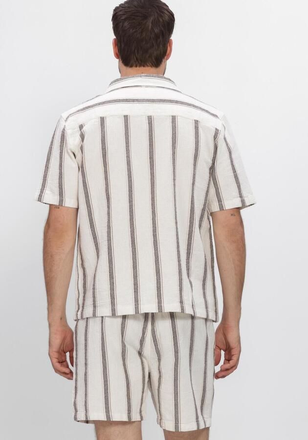PURE PATH Heren Overhemden Striped Shortsleeved Shirt Gebroken Wit - Foto 3