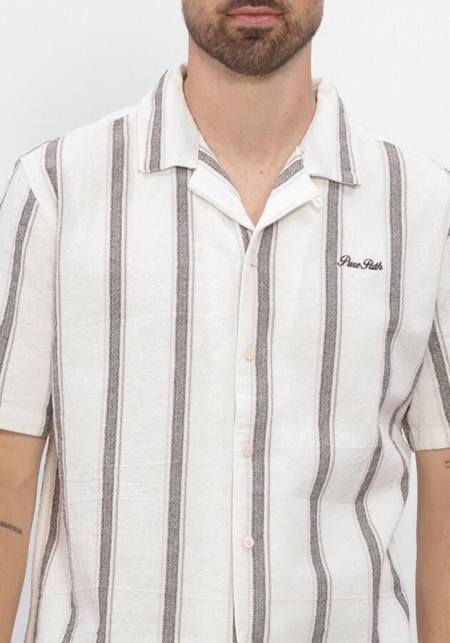PURE PATH Heren Overhemden Striped Shortsleeved Shirt Gebroken Wit - Foto 4