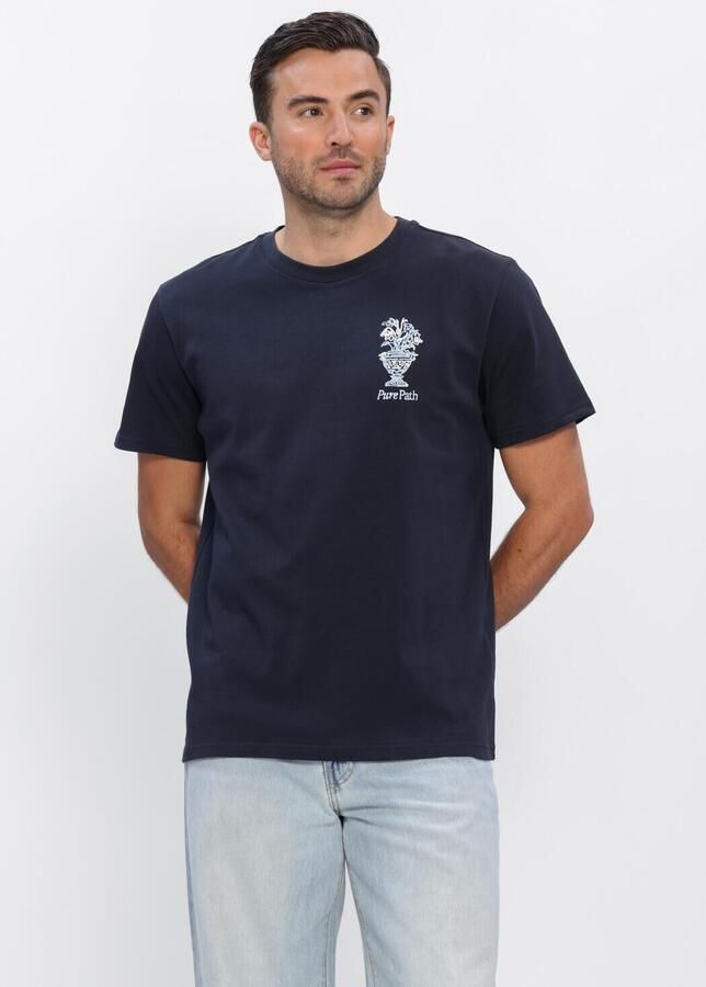 PURE PATH Heren Polo's & T-shirts Embroidered Vase T-shirt Donkerblauw