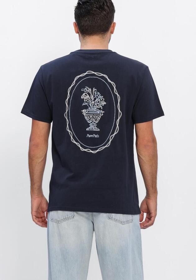 PURE PATH Heren Polo's & T-shirts Embroidered Vase T-shirt Donkerblauw - Foto 3