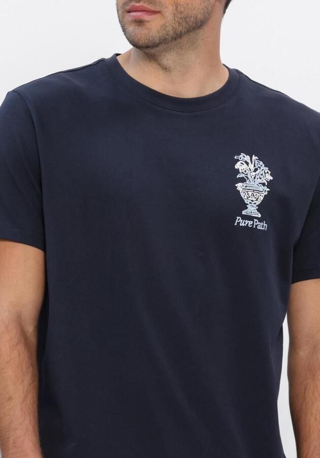 PURE PATH Heren Polo's & T-shirts Embroidered Vase T-shirt Donkerblauw - Foto 4