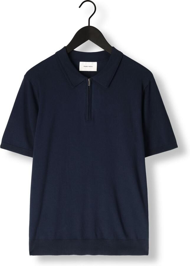 PURE PATH Heren Polo's & T-shirts Regular Fit Polo Ss Half Zip Knitwear Donkerblauw