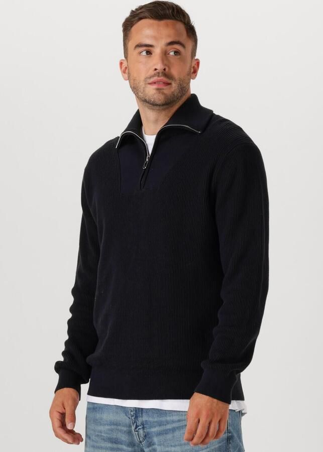 PURE PATH Heren Truien & Vesten Loose Fit Half Zip Knitwear Donkerblauw - Foto 4