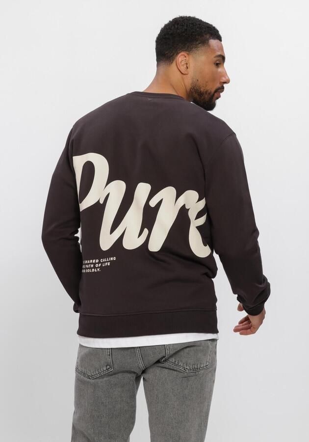 Pure Path regular fit sweater met backprint donkerbruin