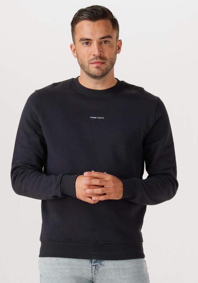 PURE PATH Heren Truien & Vesten Regular Fit Crewneck Ls Sweaters Donkerblauw - Foto 4