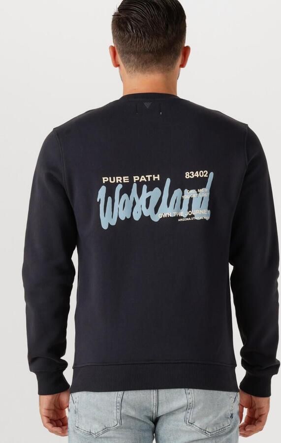 PURE PATH Heren Truien & Vesten Regular Fit Crewneck Ls Sweaters Donkerblauw - Foto 2