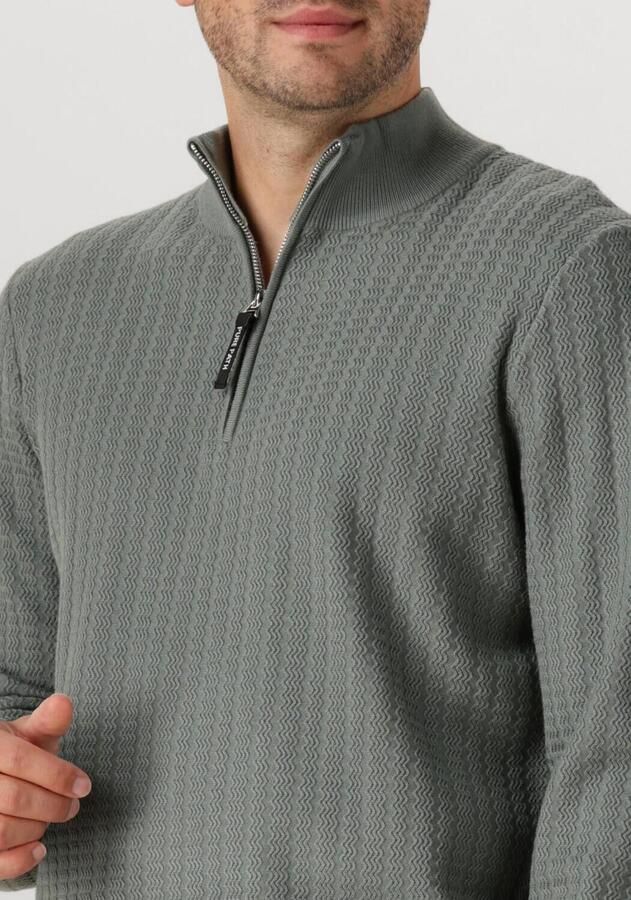 PURE PATH Heren Truien & Vesten Regular Fit Zig Zag Half Zip Knitwear Olijf