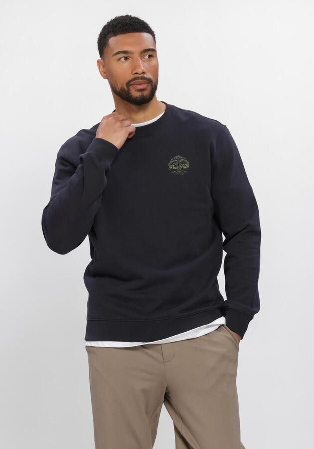 Pure Path katoenen regular fit trui met backprint donkerblauw