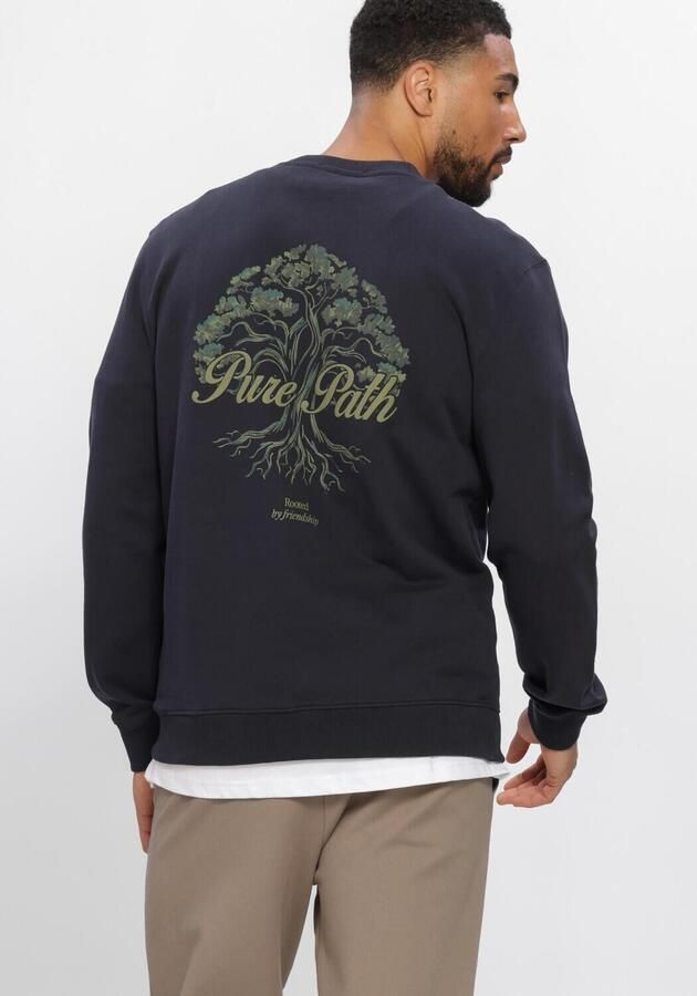 Pure Path katoenen regular fit trui met backprint donkerblauw - Foto 3