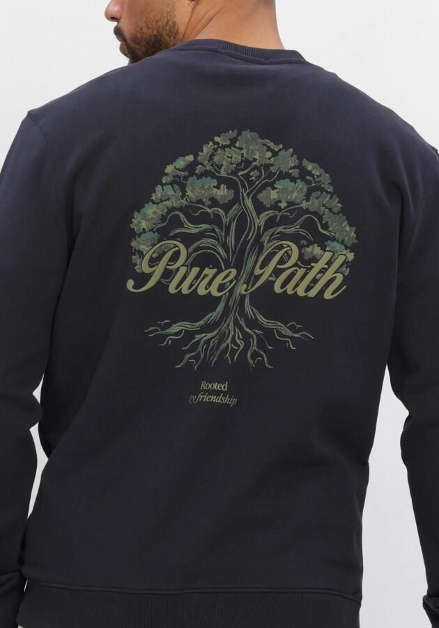Pure Path katoenen regular fit trui met backprint donkerblauw - Foto 4