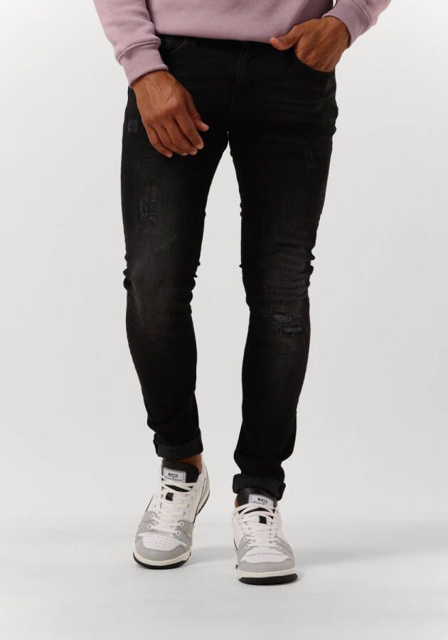Purewhite Donkergrijze Slim Fit Jeans #the Jone Skinny Fit Jeans With Subtle Damaging Spots And Black Paint SplAshes
