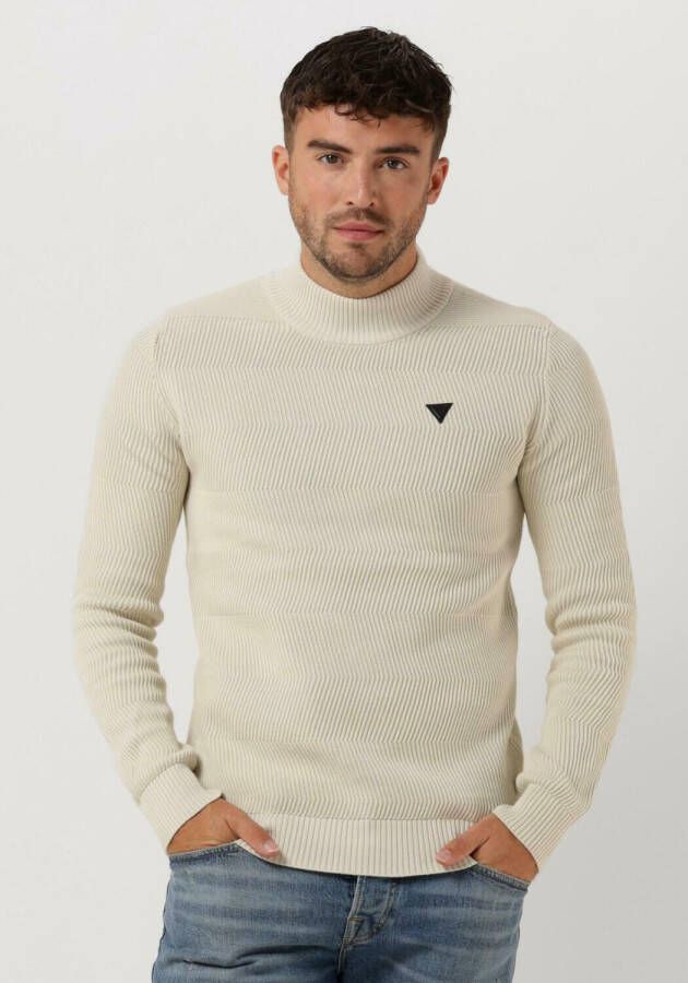 Purewhite Gebroken Wit Trui Jaquard Mockneck With Triangle Badge On Chest