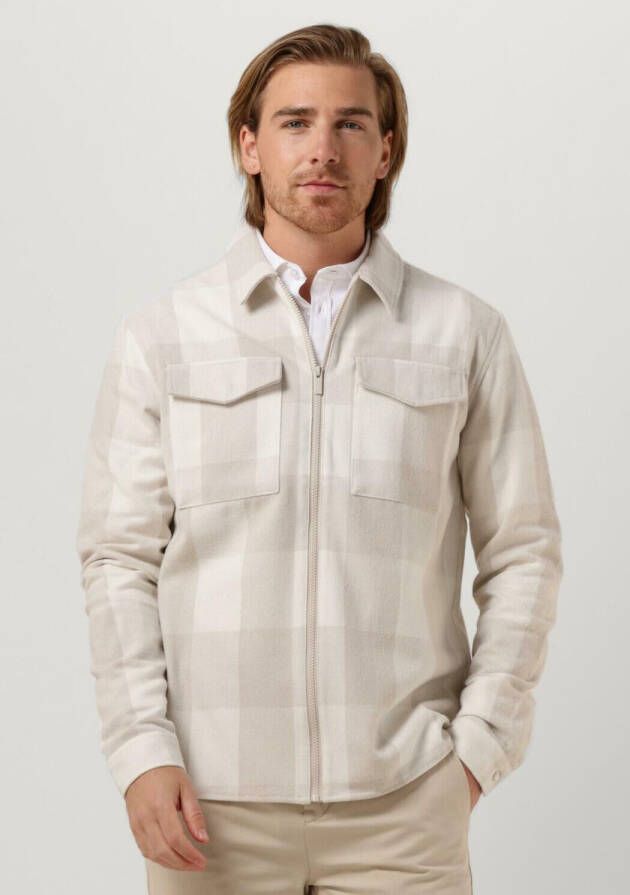 PUREWHITE Heren Overshirts Check Shirt With Zipper At Front And Pockets At Chest Zand