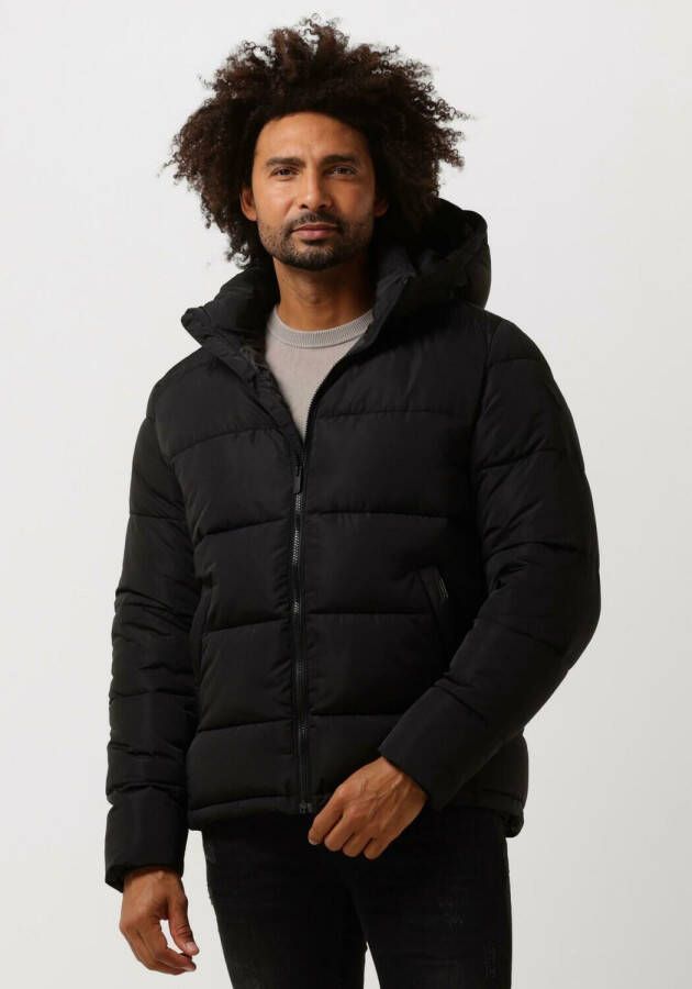 Purewhite Zwarte Gewatteerde Jas Puffer Coat With Detachable Hood
