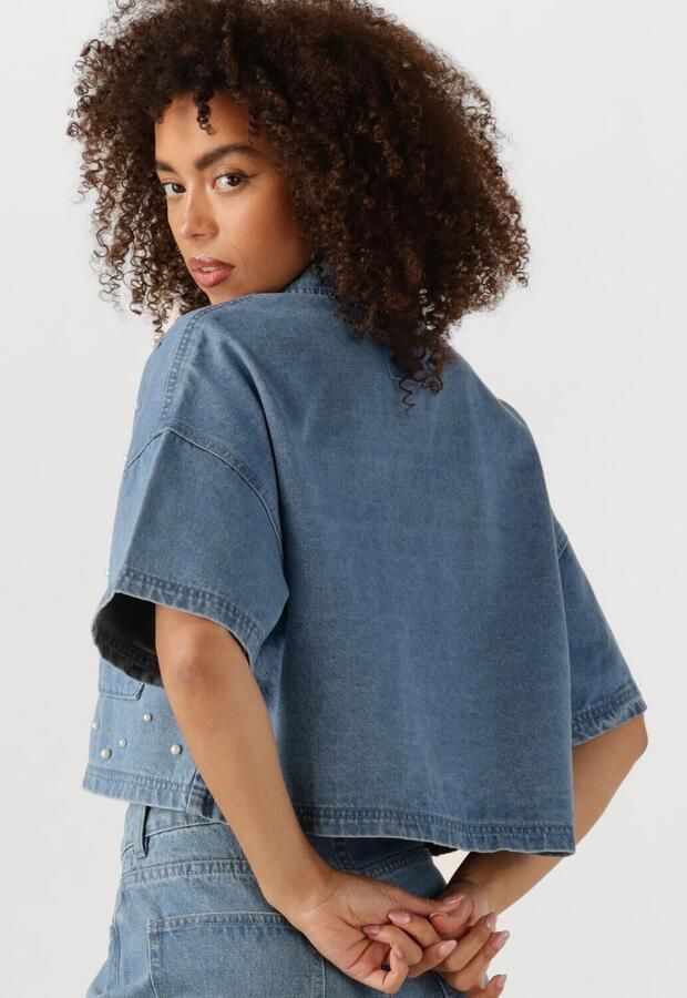 Refined Department denim blouse light blue denim met parels - Foto 3