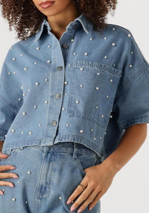 Refined Department denim blouse light blue denim met parels - Foto 2