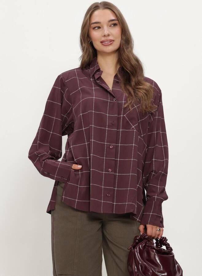 REFINED DEPARTMENT Dames Blouses Ladies Woven Blouse Check Shoulder Pads Naro Bordeaux