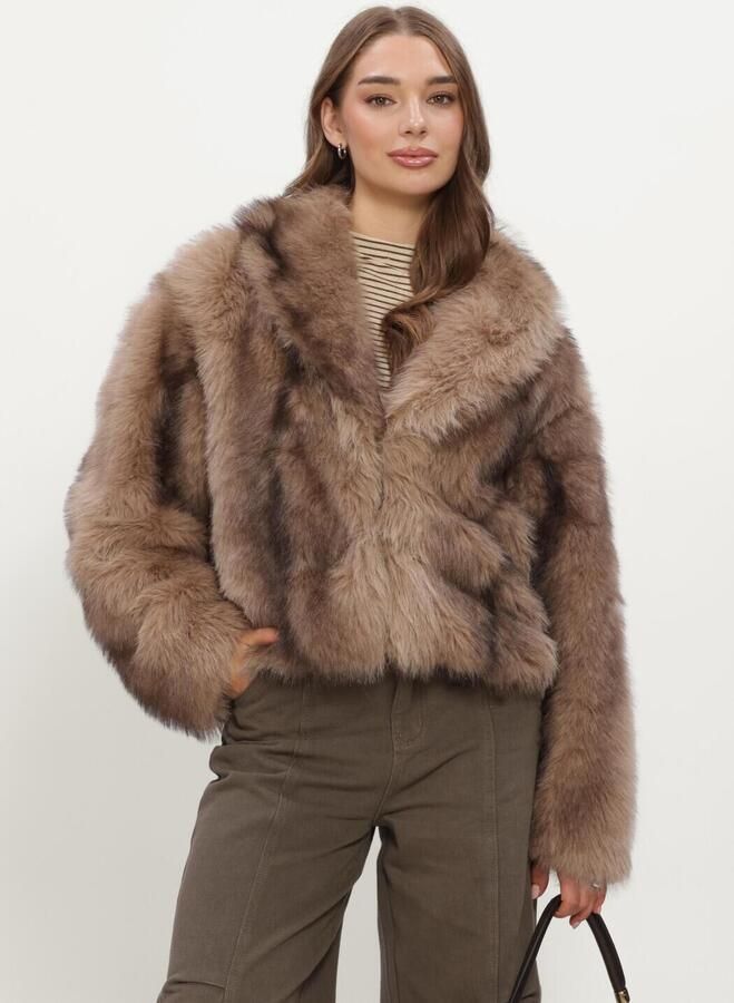 REFINED DEPARTMENT Dames Jassen Ladies Woven Faux Fur Jacket Luka Bruin