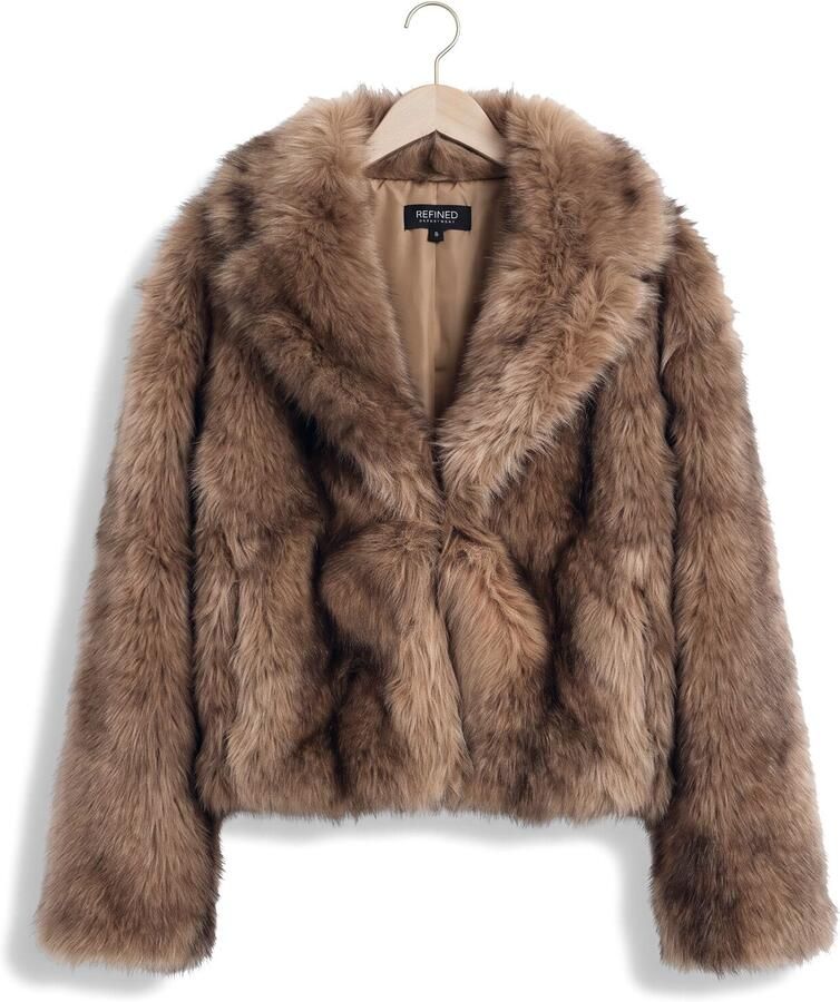 REFINED DEPARTMENT Dames Jassen Ladies Woven Faux Fur Jacket Luka Bruin - Foto 2