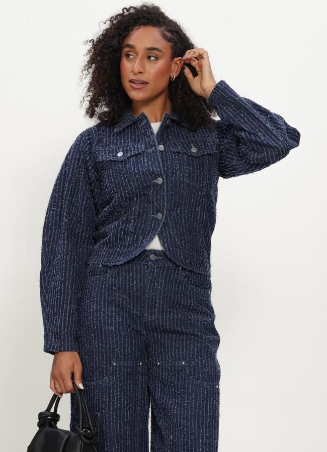 REFINED DEPARTMENT Dames Jassen Ladies Woven Structure Denim Jacket Ayla Blauw