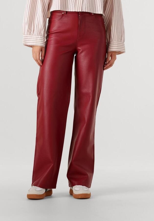 Refined Department imitatieleren wide leg regular waist casual broek donkerrood - Foto 3