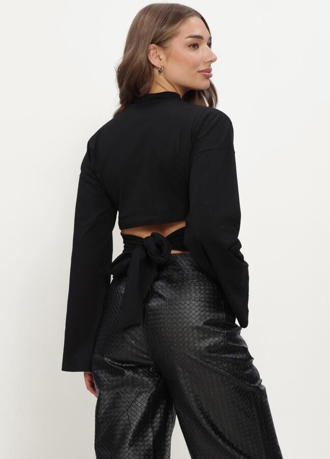 REFINED DEPARTMENT Dames Tops & T-shirts Ladies Knitted Longsleeve Detail Back Feather Zwart