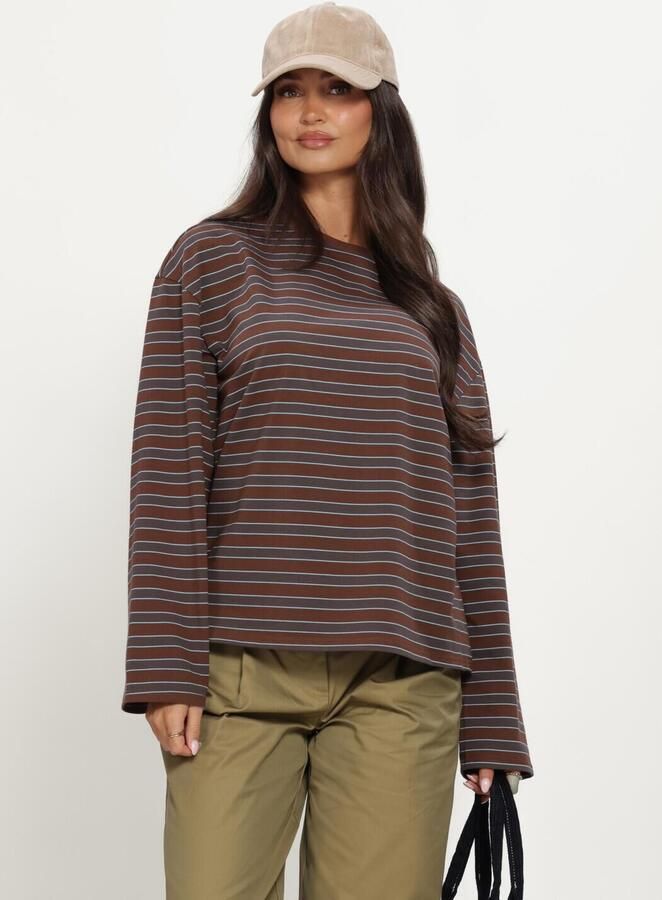 REFINED DEPARTMENT Dames Tops & T-shirts Ladies Knitted Oversized Striped Longsleeve Amelie Bruin