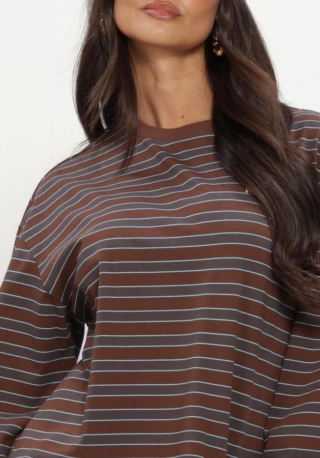 REFINED DEPARTMENT Dames Tops & T-shirts Ladies Knitted Oversized Striped Longsleeve Amelie Bruin - Foto 4