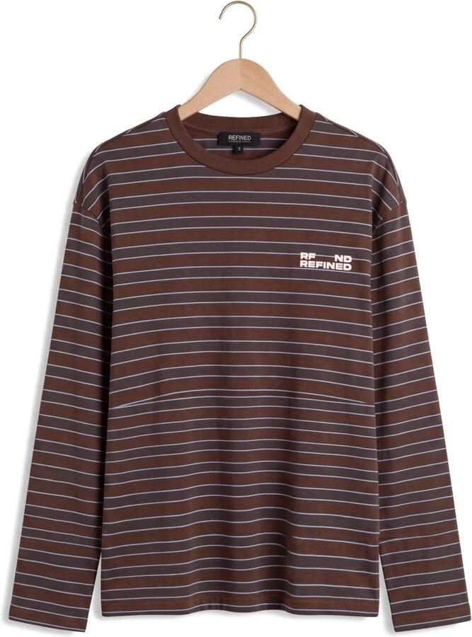 REFINED DEPARTMENT Dames Tops & T-shirts Ladies Knitted Oversized Striped Longsleeve Amelie Bruin - Foto 2