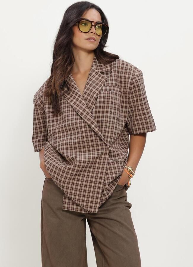 REFINED DEPARTMENT Dames Tops & T-shirts Ladies Woven Oversized Closure Top Ella Bruin