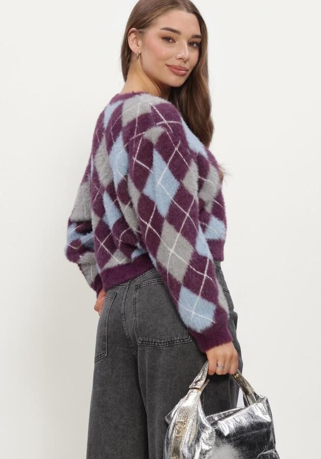 REFINED DEPARTMENT Dames Truien & Vesten Ladies Knitted Check Cardigan Nomi Paars - Foto 3