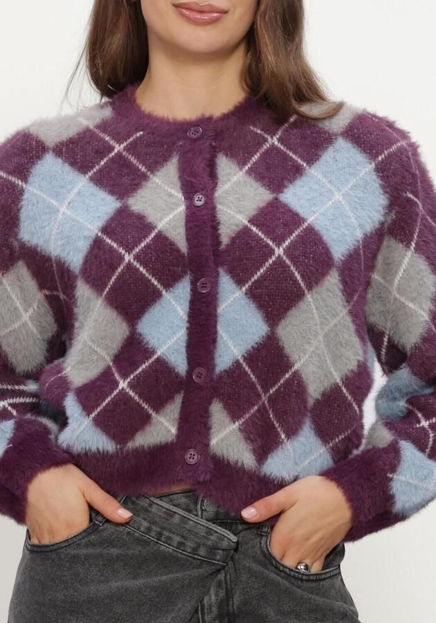 REFINED DEPARTMENT Dames Truien & Vesten Ladies Knitted Check Cardigan Nomi Paars - Foto 4