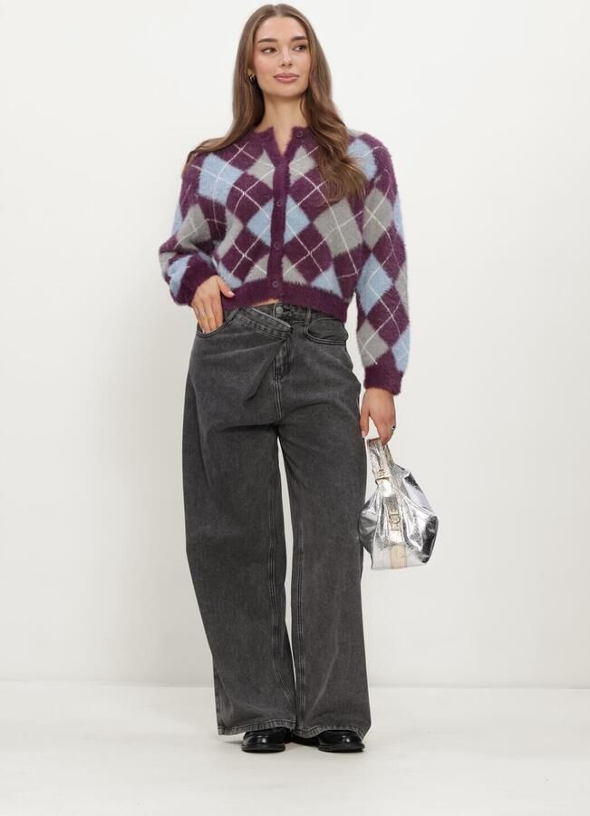 REFINED DEPARTMENT Dames Truien & Vesten Ladies Knitted Check Cardigan Nomi Paars - Foto 2