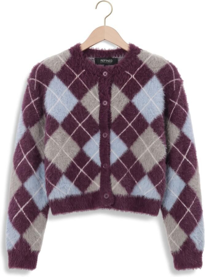 REFINED DEPARTMENT Dames Truien & Vesten Ladies Knitted Check Cardigan Nomi Paars - Foto 2