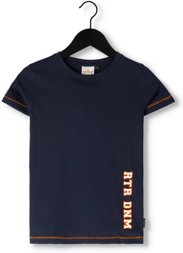 Retour Jeans T-shirt Italo met backprint donkerblauw Jongens Katoen Ronde hals 122 128