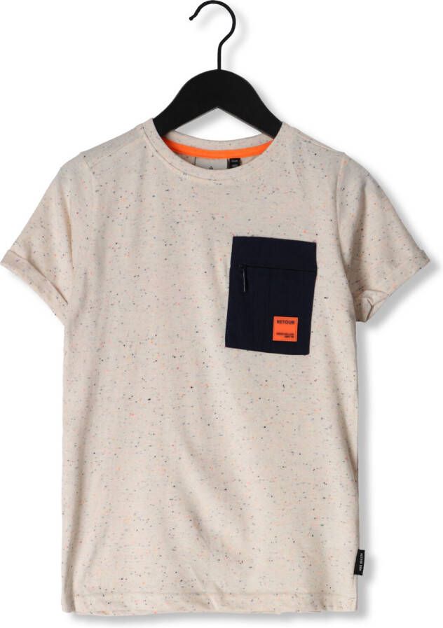 Retour Denim T-shirt Mika met backprint lichtgrijs melange donkerblauw Jongens Katoen Ronde hals 122 128