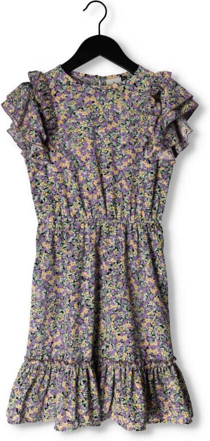 Retour Jeans jurk Katja met all over print en ruches paars multicolor Meisjes Polyester Ronde hals 134 140