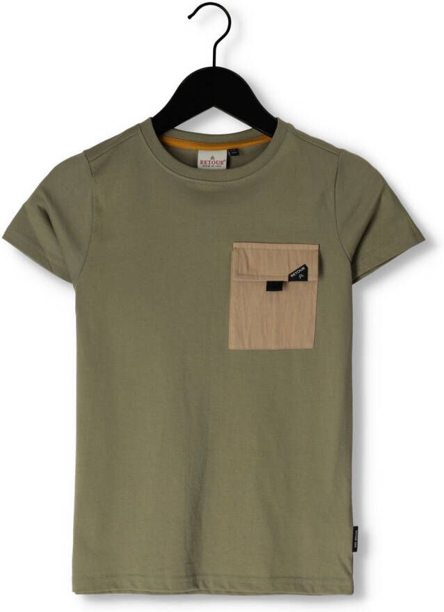Retour Denim T-shirt Enzo met backprint licht armygroen