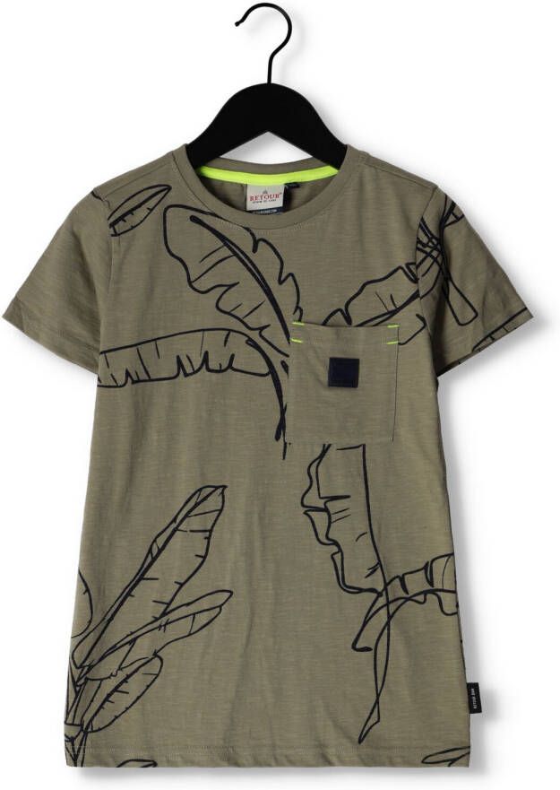 Retour Denim T-shirt Jimmo met all over print armygroen donkerblauw Jongens Katoen Ronde hals 158 164