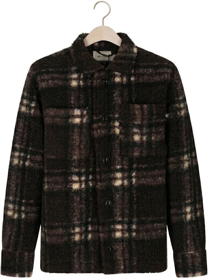 Retour Jeans teddy geruit overshirt chocoladebruin ecru